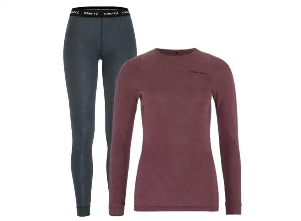 Craft Core Wool Merino women's set long sleeve shirt+pants red