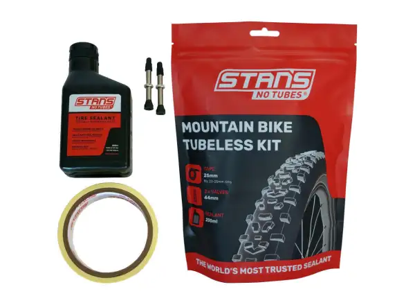 No Tubes MTB Tubeless Setup Kit – Sealant 200 ml, Tape 25 mm, Valve 44 mm