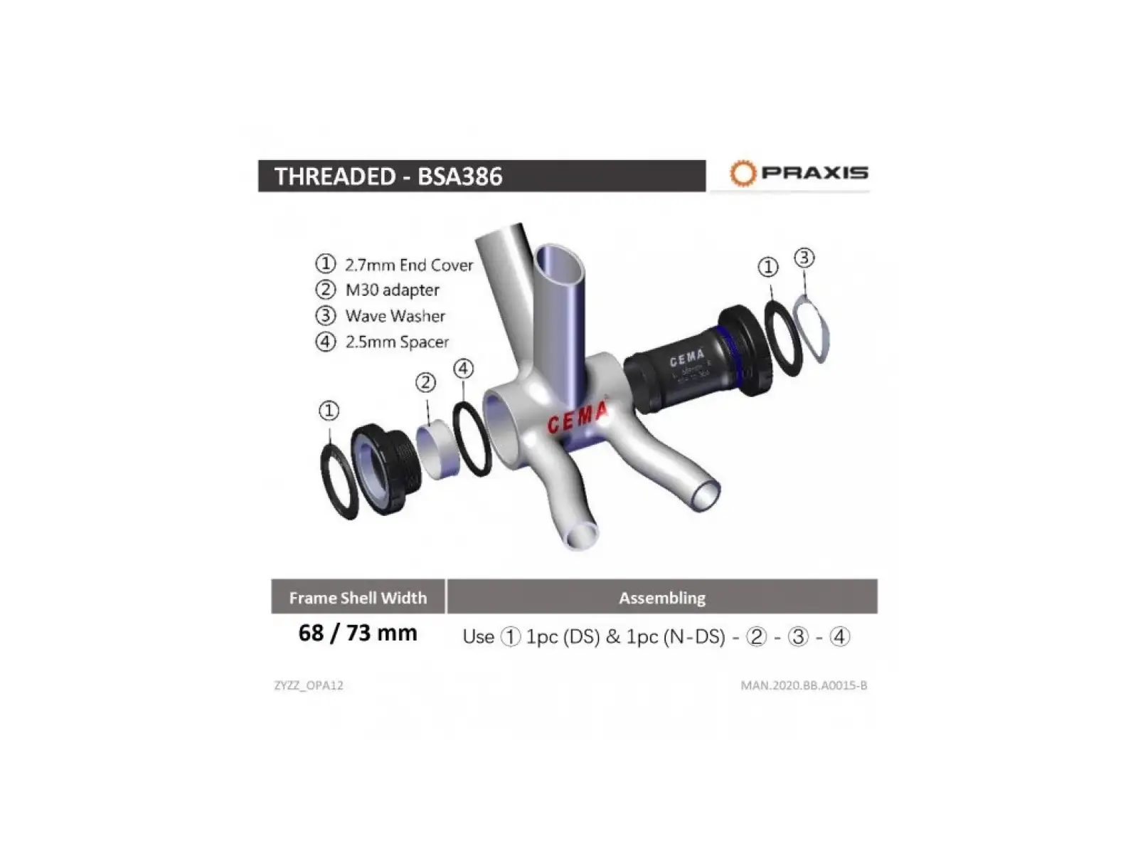 Cema Praxis M30 bottom bracket Steel black BSA