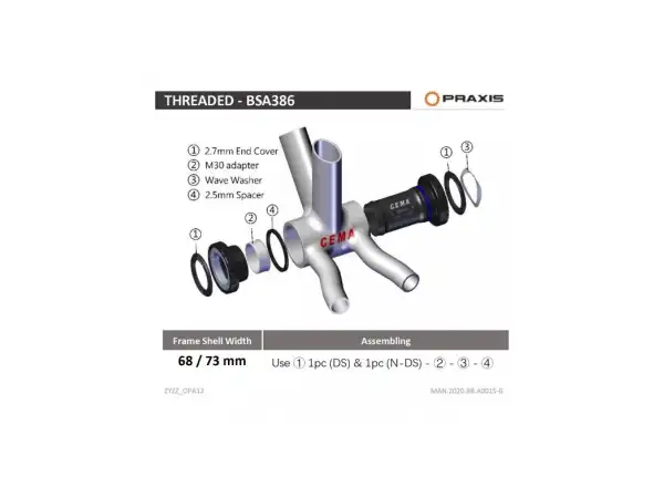 Cema Praxis M30 bottom bracket Steel black BSA