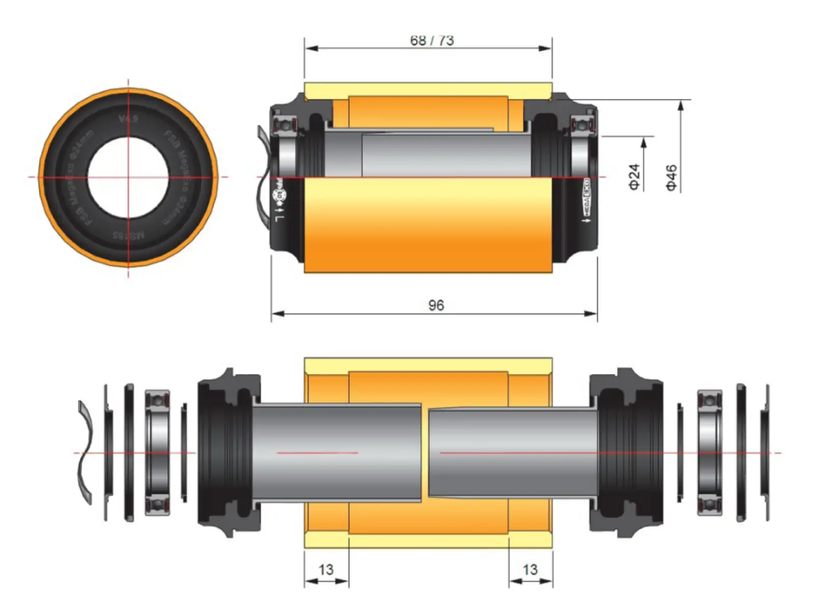 FSA MTB M3 Press Fit bottom bracket cups PF-30 46x68 mm AL