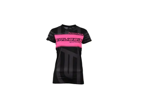 Crussis women's t-shirt pink stripe/black sizing. XS
