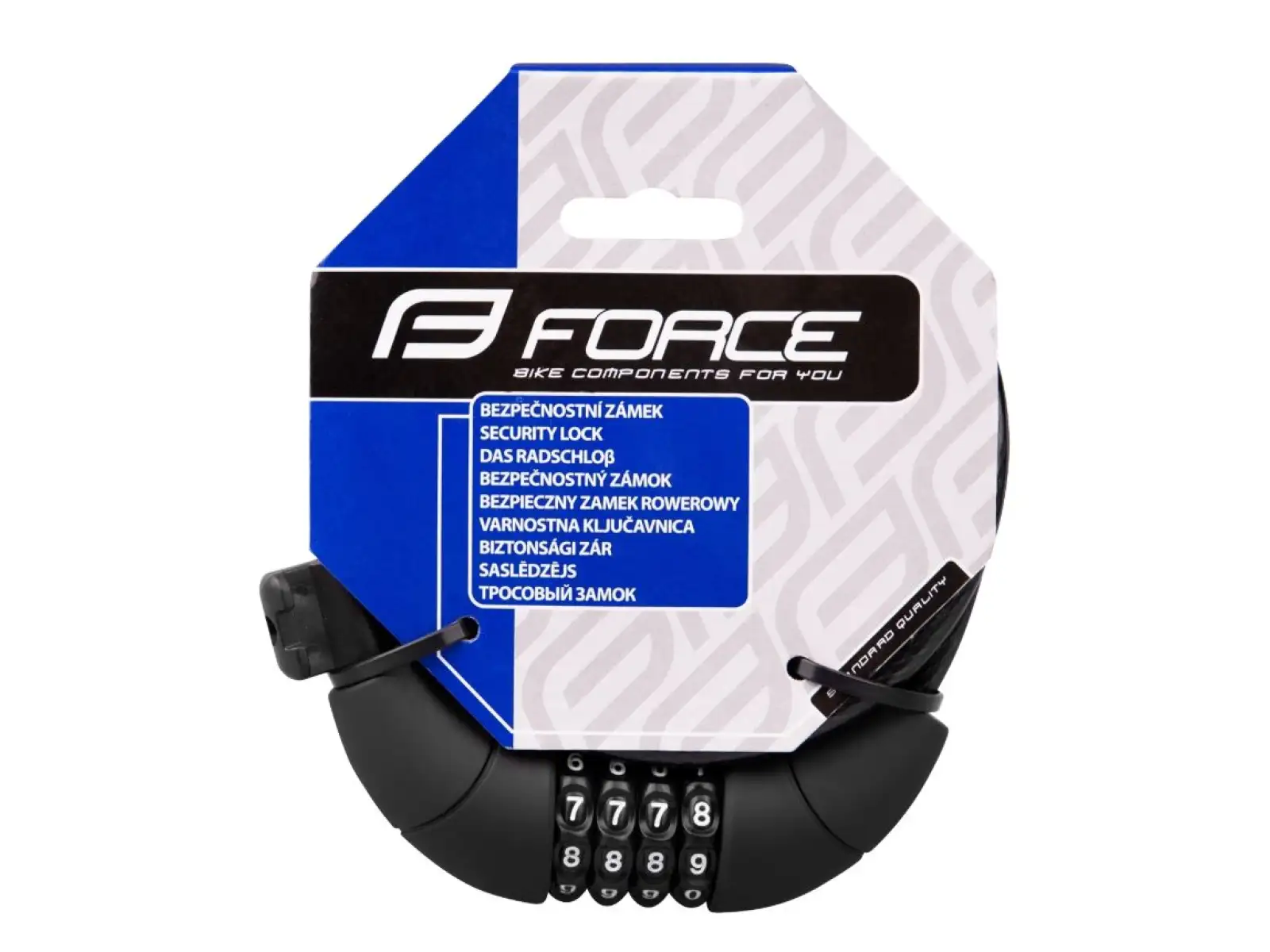 Force Lux lock spiral 180 cm/8 mm 4code + holder black