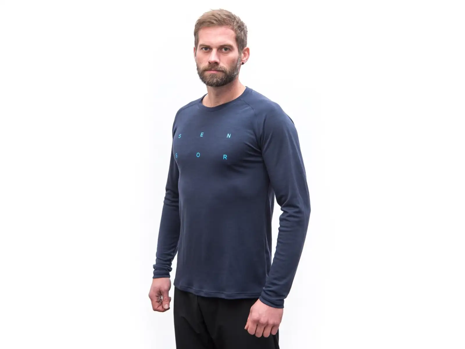 Sensor Merino Blend Typo men's long sleeve T-shirt Deep Blue