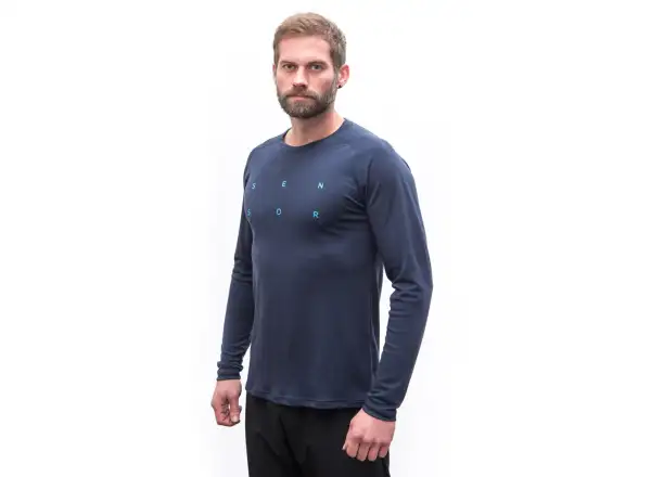 Sensor Merino Blend Typo men's long sleeve T-shirt Deep Blue
