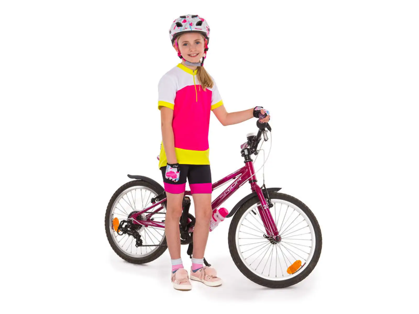 Etape Peddy kids jersey short sleeve pink/lime