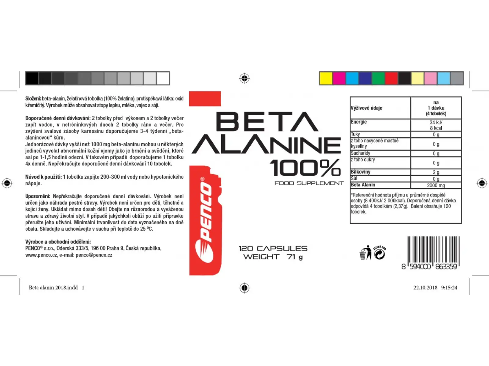 Penco Beta Alanine powder amino acids 120 capsules