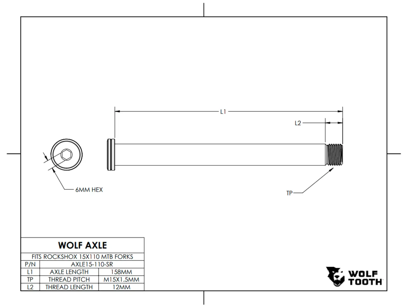 Wolf Tooth thru axle for RockShox fork 110mm Boost black