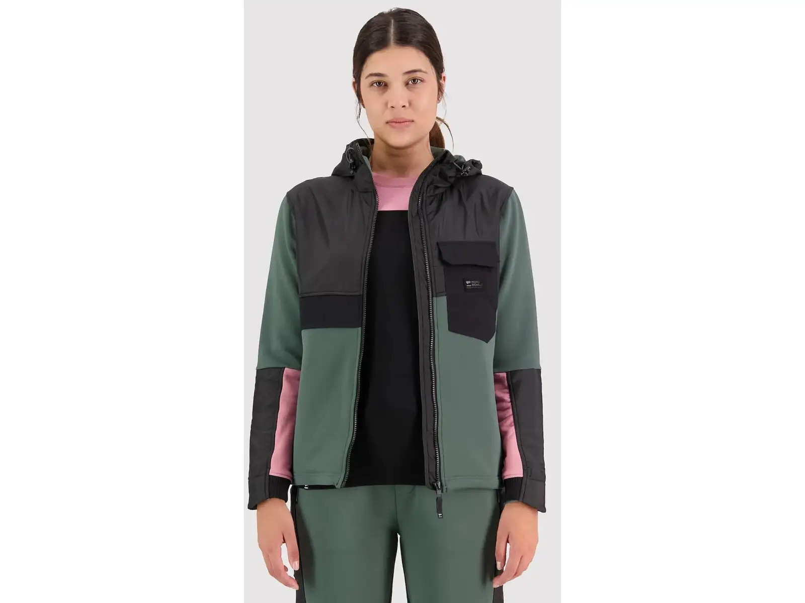 Mons Royale Decade Mid Hoody women's sweatshirt long sleeve Burnt sage/black