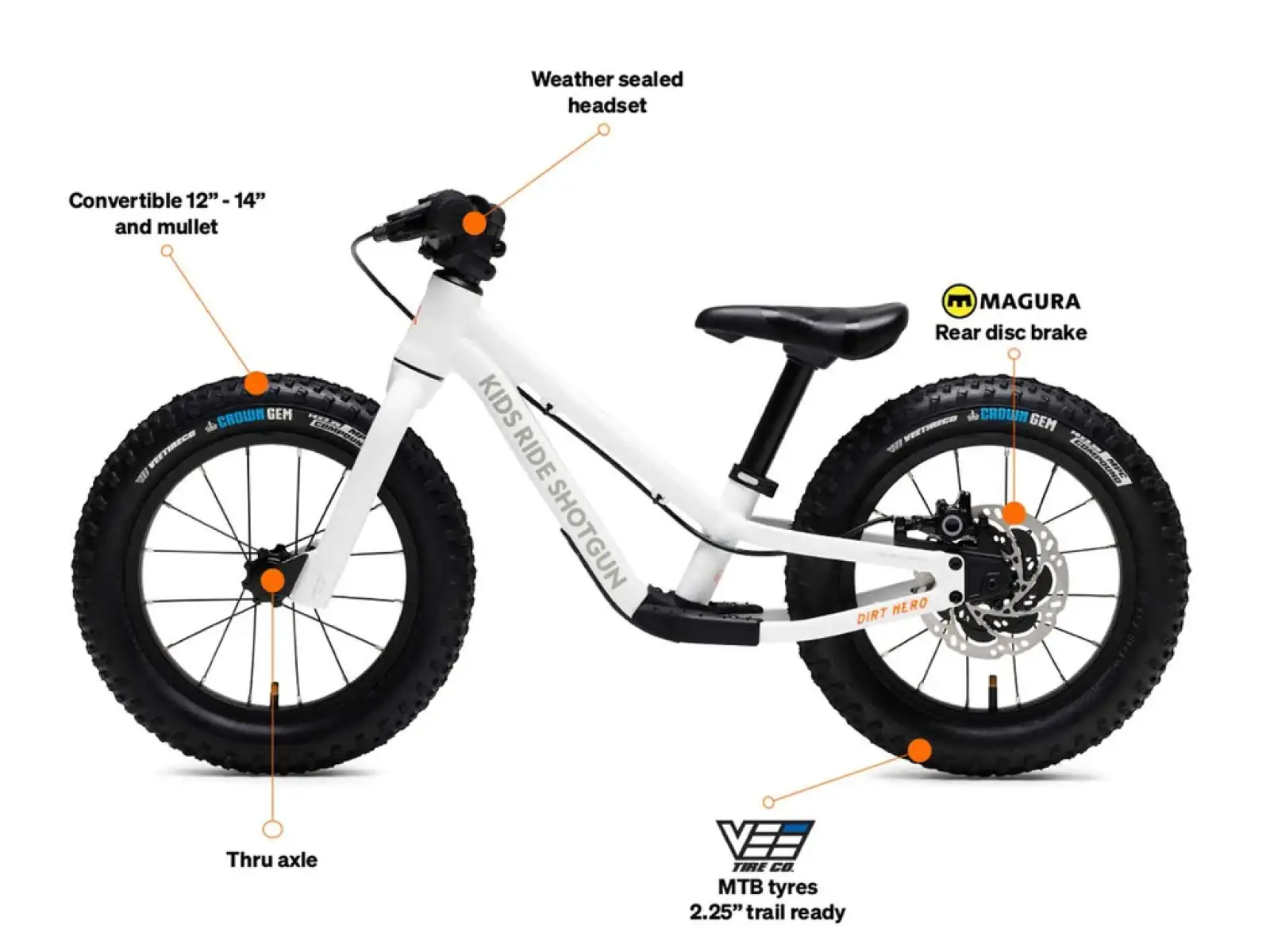 Kids Ride Shotgun Dirt Hero 12 balance bike with brake