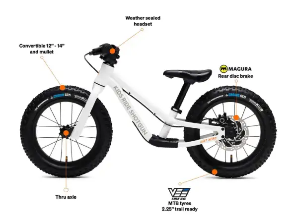 Kids Ride Shotgun Dirt Hero 12 balance bike with brake
