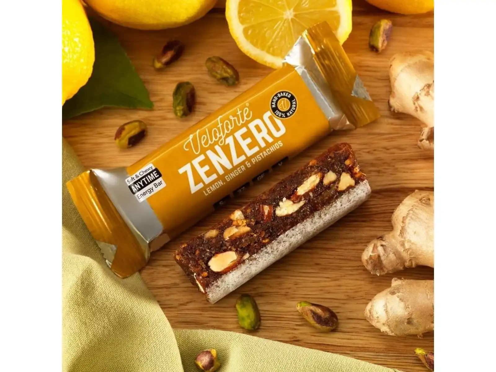 Veloforte Zenzero Bar 62 g Lemon, Ginger & Pistachios