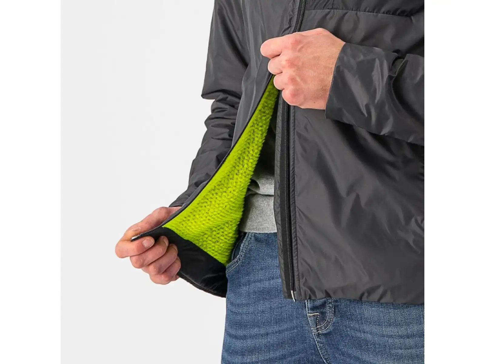 Castelli Riscalda Puffy men's jacket dark gray/electric lime