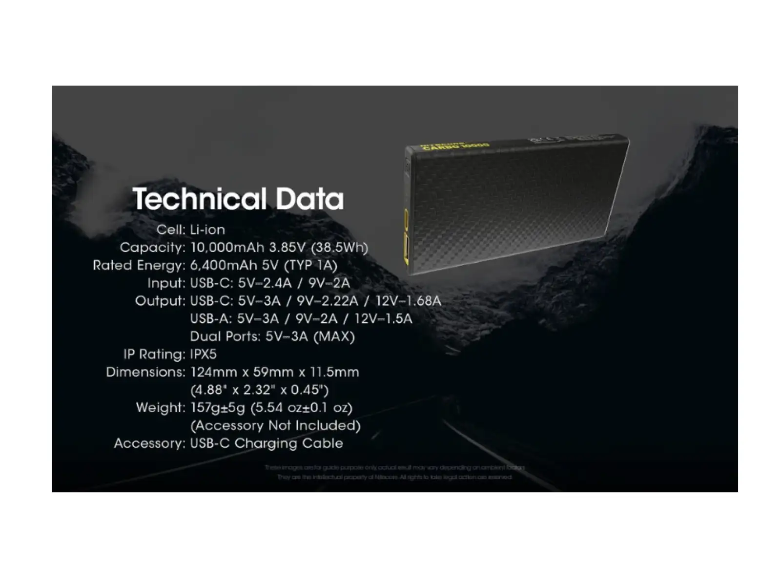 Nitecore powerful Powerbank CARBO 10000, USB-C, 10000 mAh