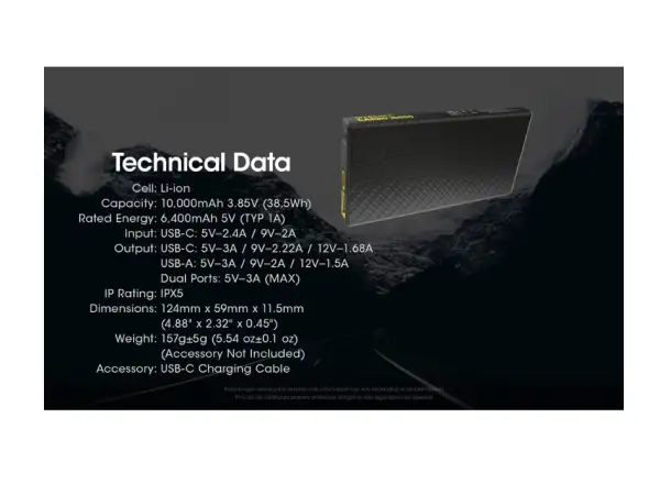 Nitecore powerful Powerbank CARBO 10000, USB-C, 10000 mAh