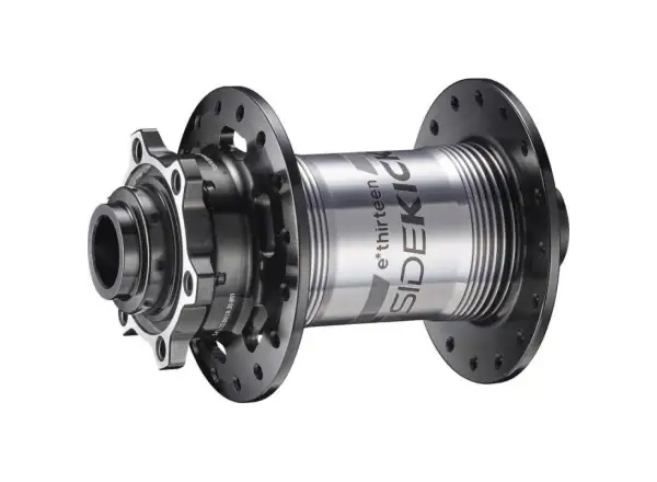 E-13 Sidekicks 110x15/20 mm Boost front hub 32 holes Black/Sterling Silver