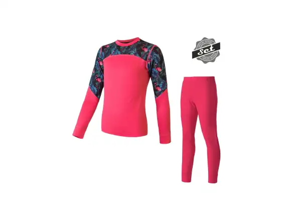 Sensor Merino Impress Set children's long sleeve shirt + pants Magenta/Floral
