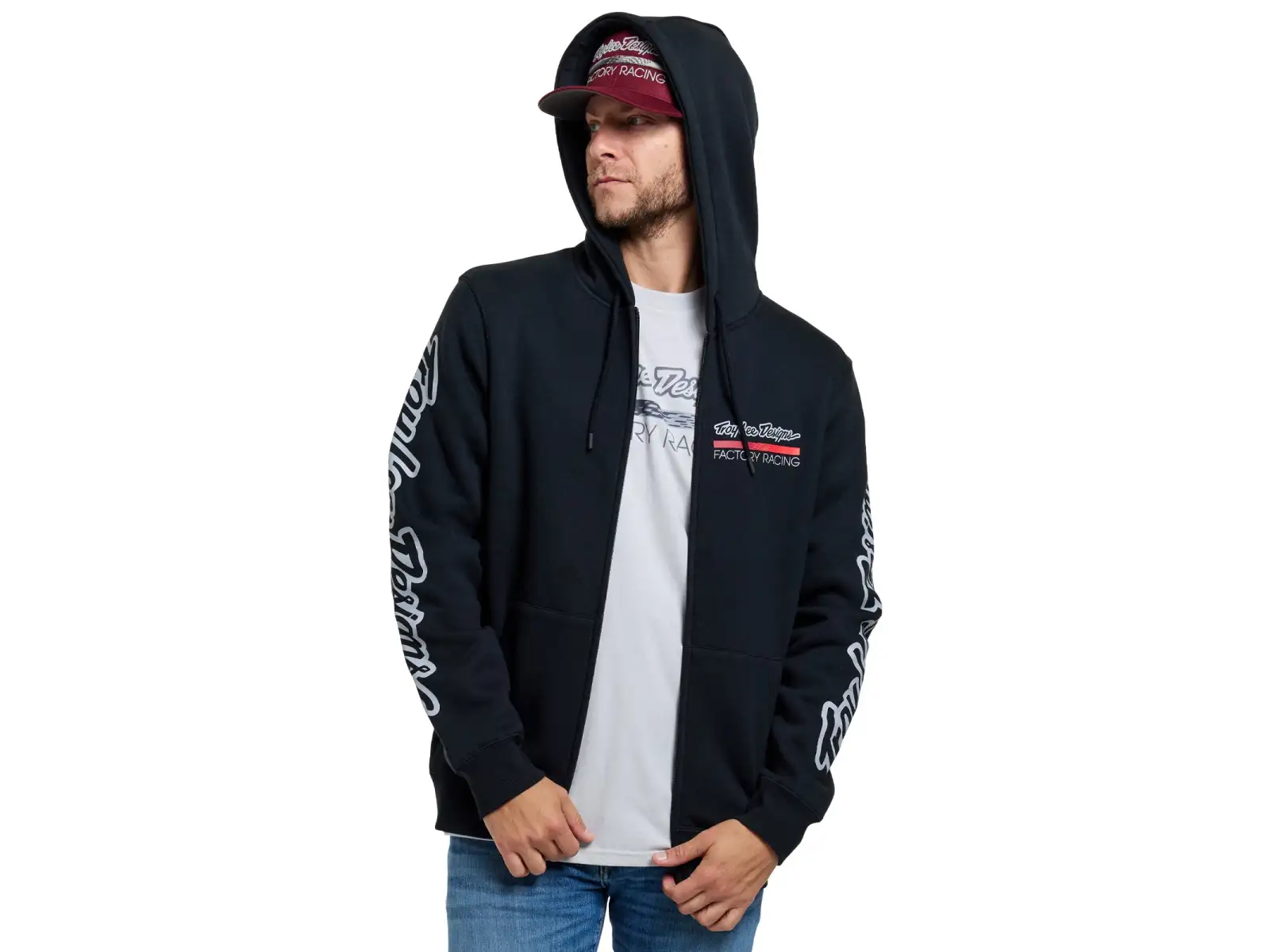 Troy Lee Designs Factory Racing men's zip-up hoodie Black heather/Red
