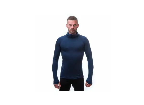 Sensor Merino DF men's shirt long sleeve with hood Deep Blue