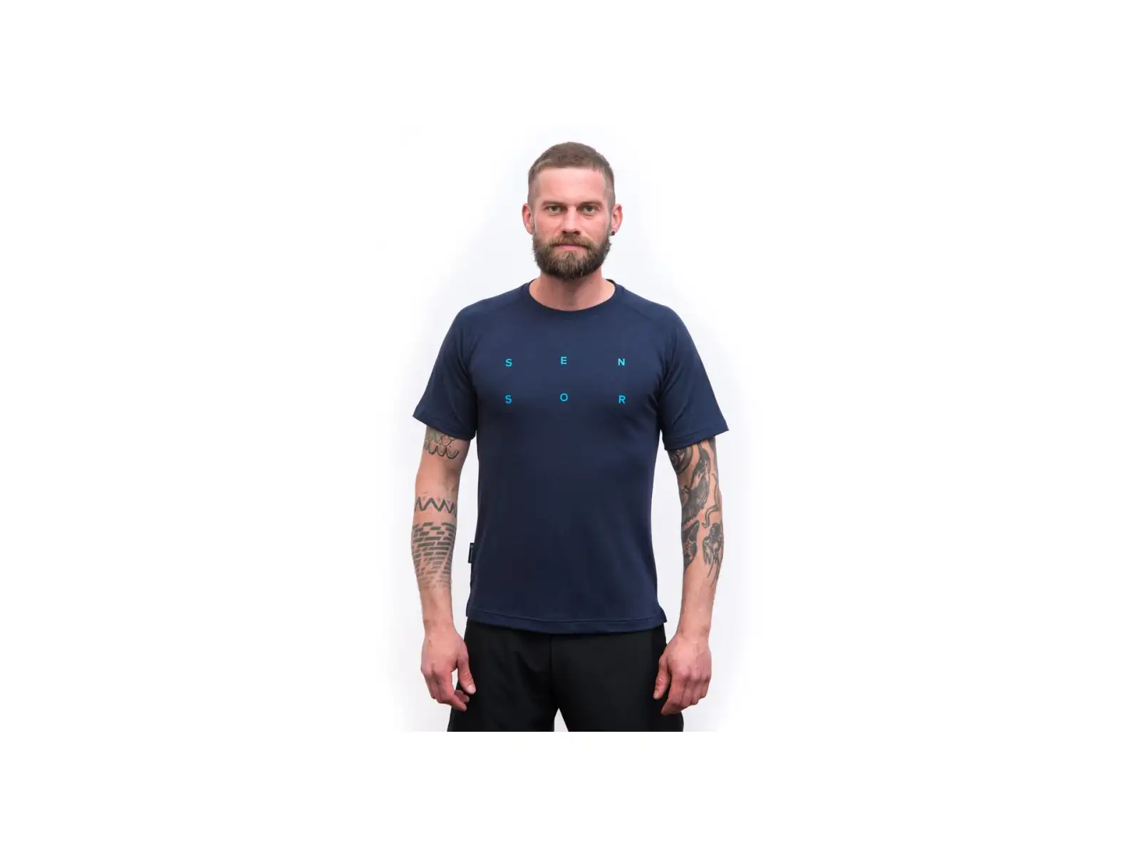 Sensor Merino Blend Typo men's T-shirt short sleeve Deep Blue