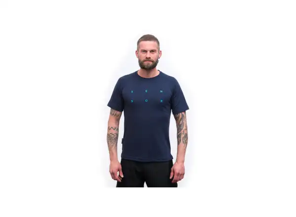 Sensor Merino Blend Typo men's T-shirt short sleeve Deep Blue