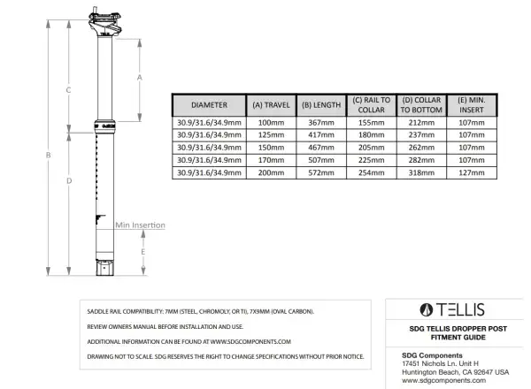 SDG Tellis 170 mm dropper post 31.6 x 507 mm