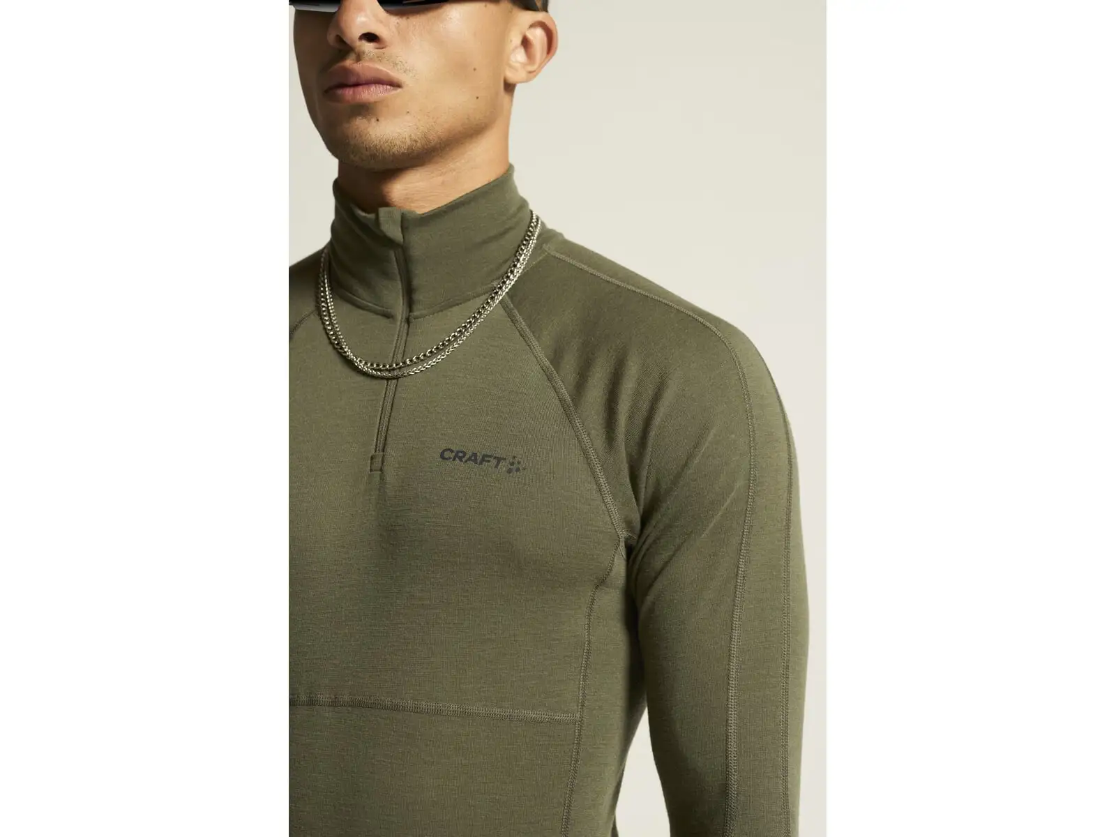 Craft ADV Wool Merino men's long sleeve zip tee green