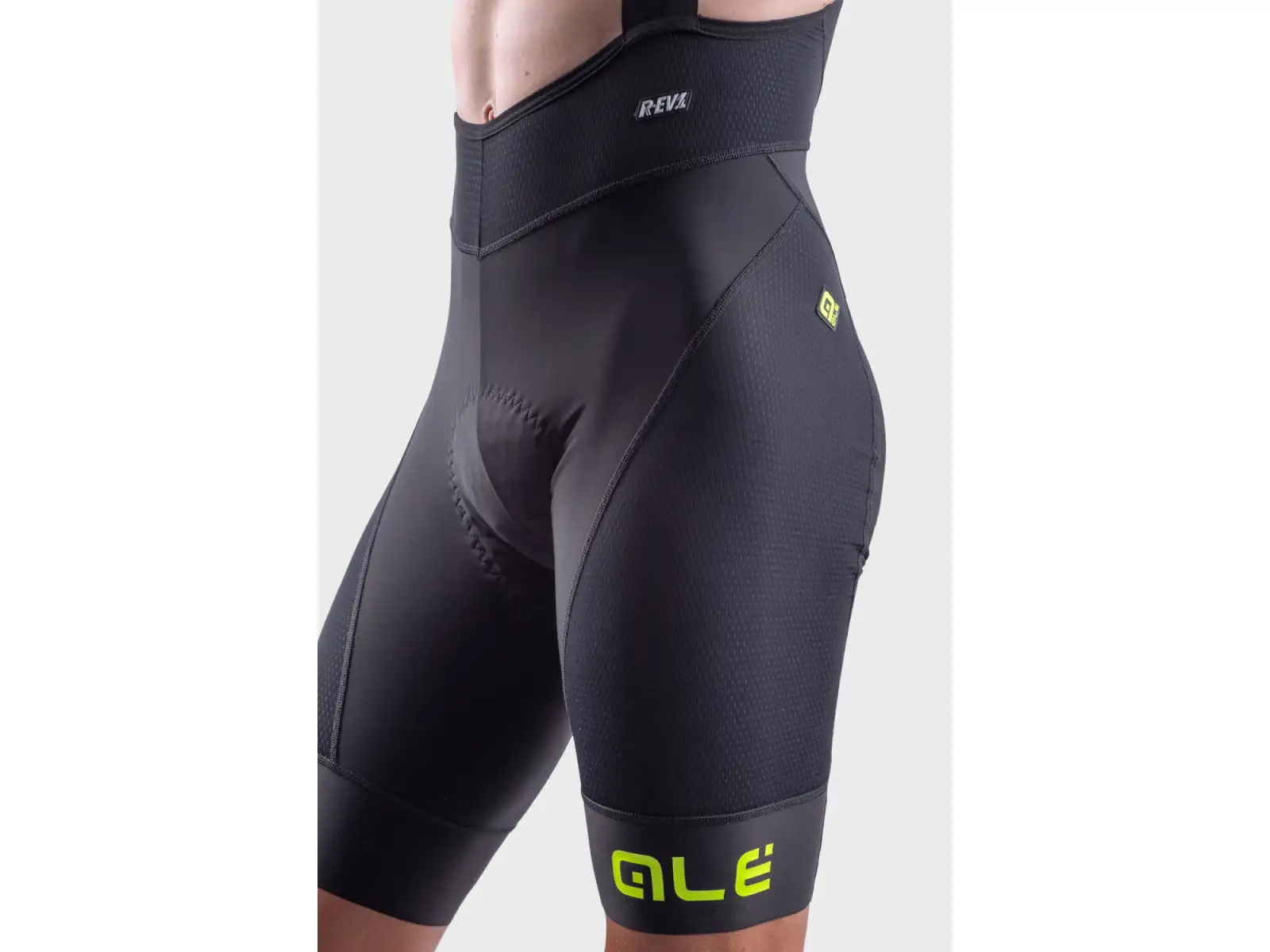 Alé R-EV1 Agonista Plus men's shorts with pad and suspenders black/fluo yellow