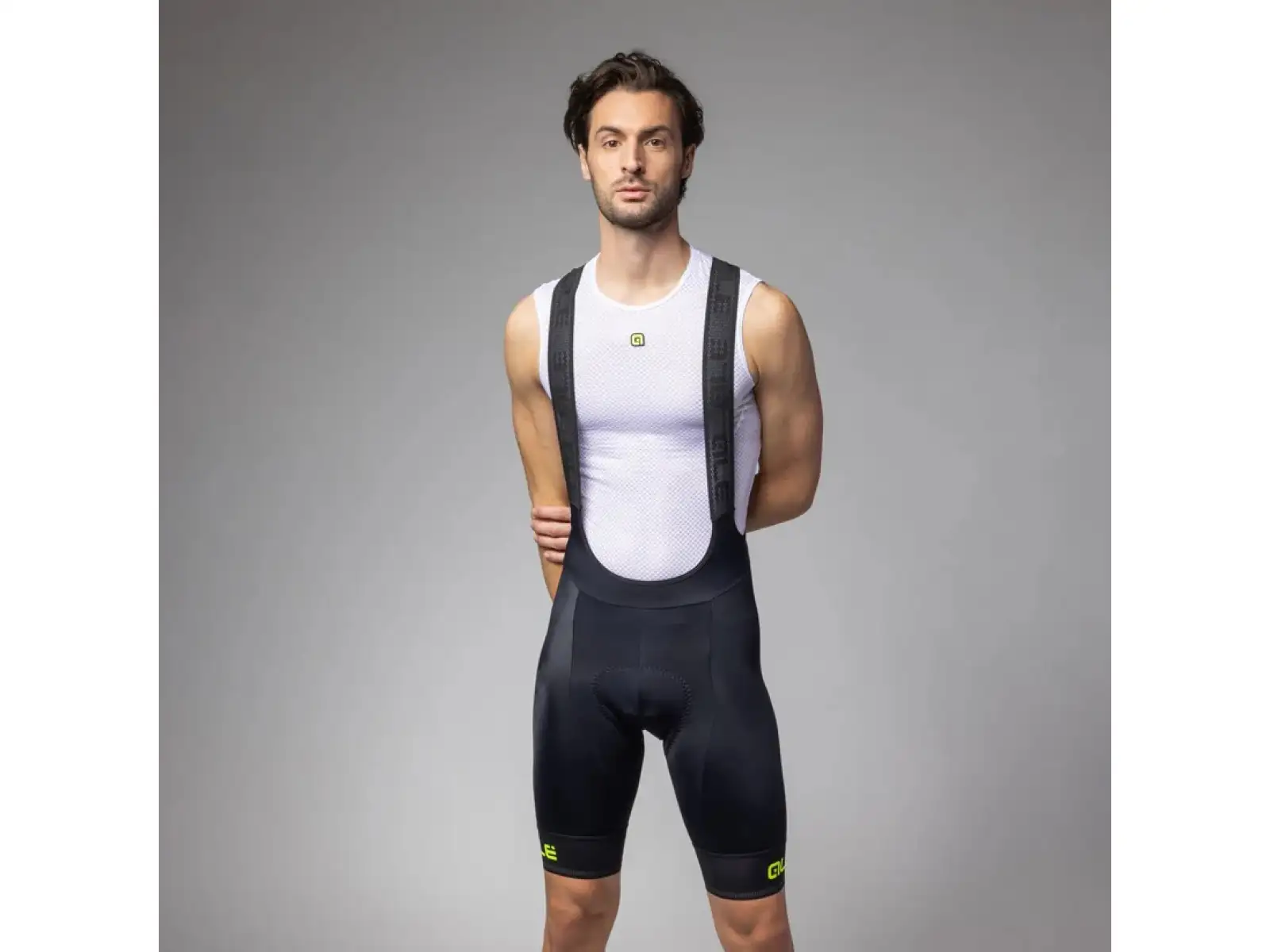 Alé Pragma Corsa 2.0 men's shorts with chamois and braces Black/Fluo Yellow