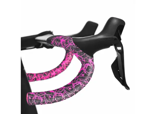 Supacaz Super Sticky Kush Splat handlebar tape Neon Pink/Pink Plugs