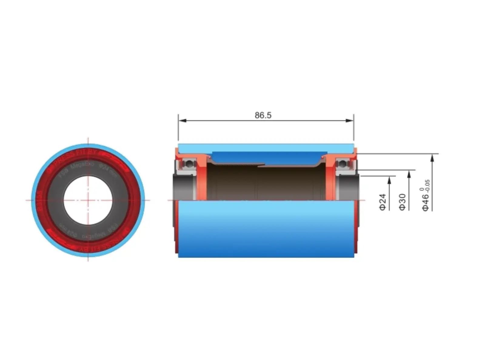 FSA bottom bracket reducer BB386 for cranks with a 24 mm axle