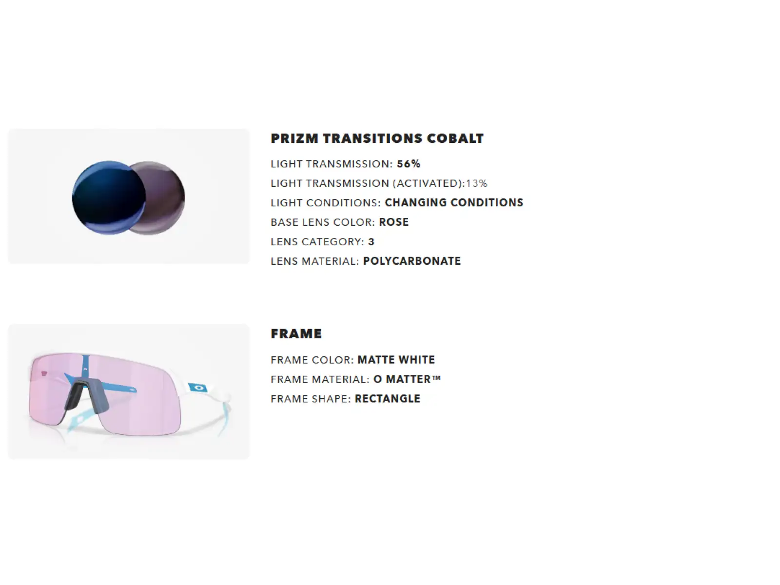 Oakley Sutro Lite photochromic glasses Matte White/Prizm Transitions Cobalt