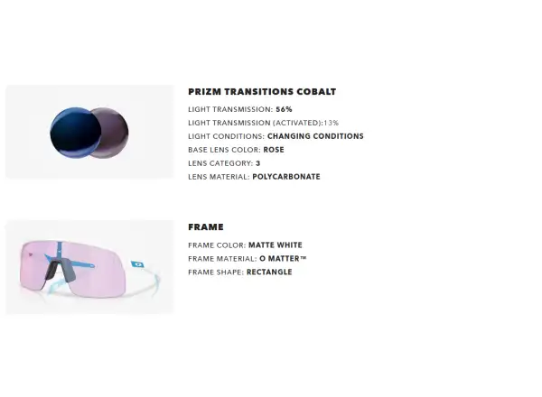Oakley Sutro Lite photochromic glasses Matte White/Prizm Transitions Cobalt