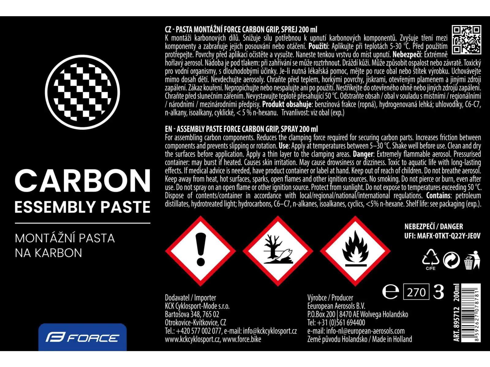 Force Carbon Grip 200 ml lubricant spray