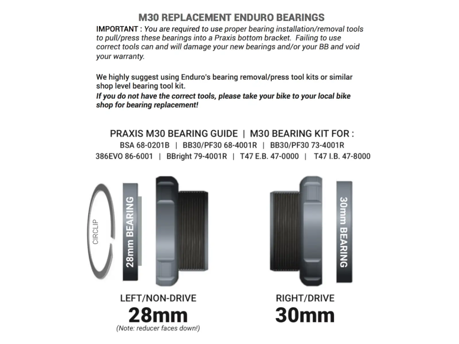 Praxis Works M30 replacement bottom bracket bearings