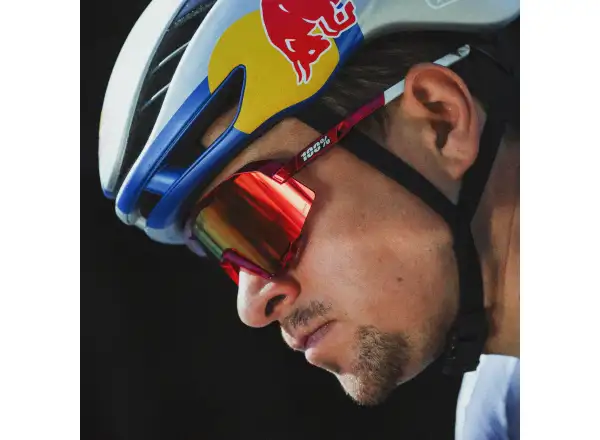 100% Slendale Pidcock Le cycling glasses Gloss Red Holographic HiPER Red Mirror Lens