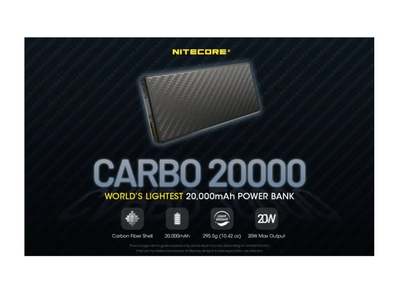 Nitecore High-Performance Power Bank CARBO 20000, USB-C, 20000 mAh