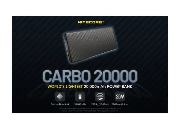 Nitecore High-Performance Power Bank CARBO 20000, USB-C, 20000 mAh