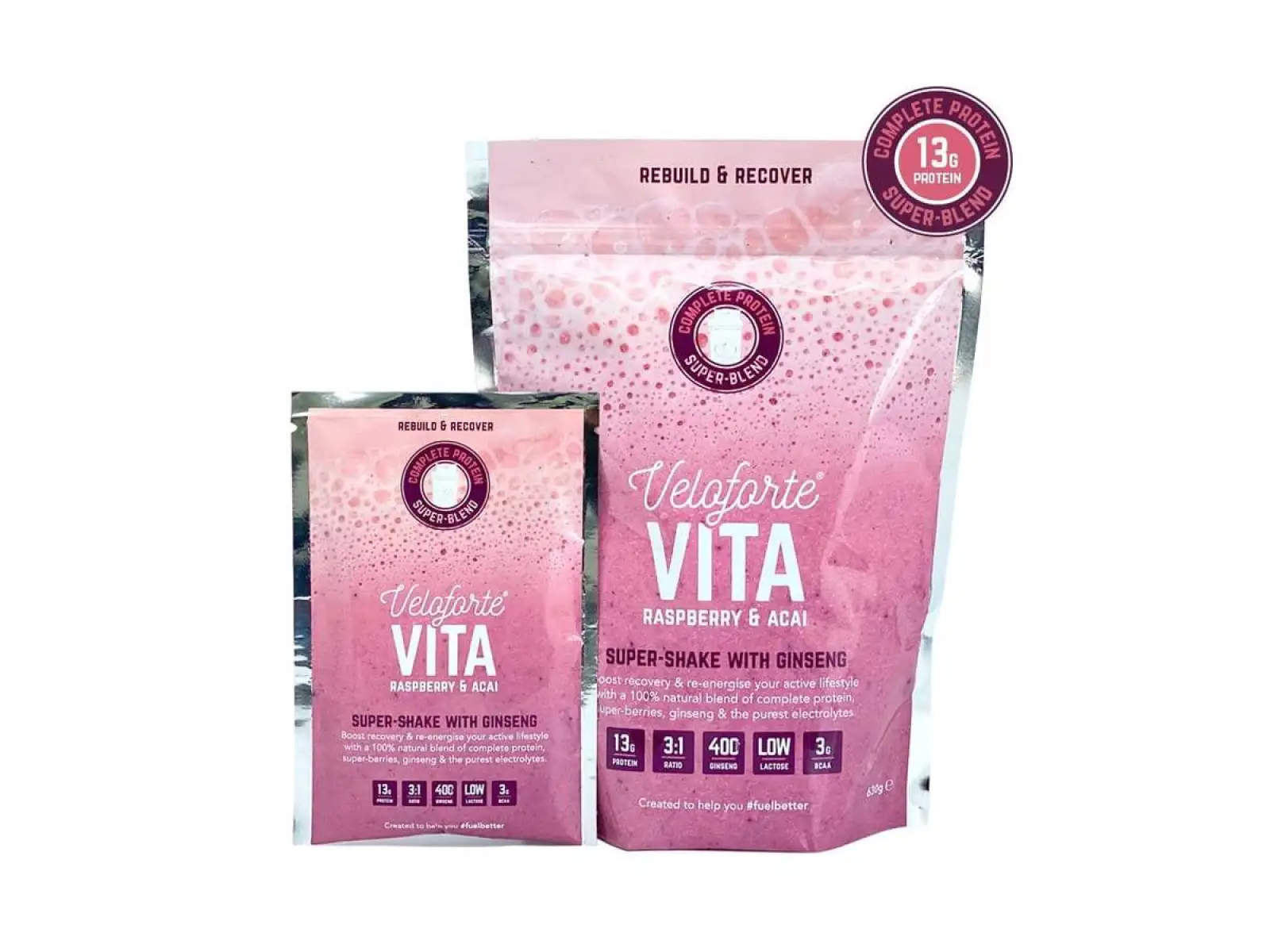 Veloforte Vita Recovery Protein Shake 10 pack recovery drink Raspberry & Acai