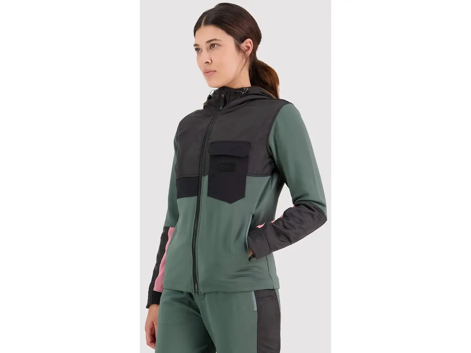 Mons Royale Decade Mid Hoody women's sweatshirt long sleeve Burnt sage/black