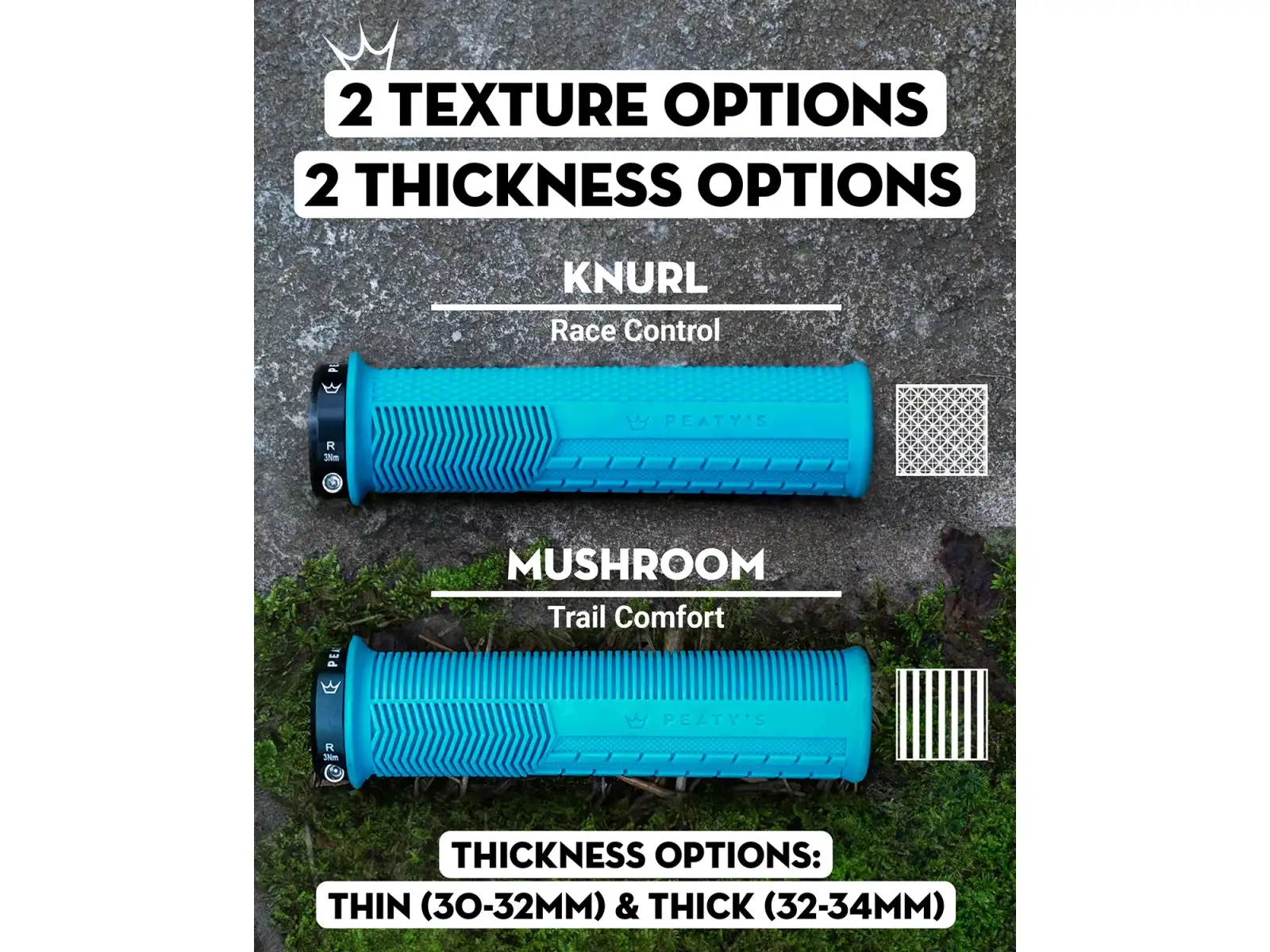 Peaty's Monarch Mushroom Thin grips Turquoise